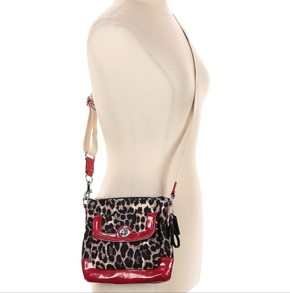 Coach Brown and Red Crossbody Bag with Structured Design